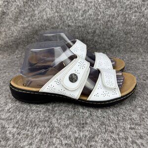 ✅Womens 9M Clarks White Leather Sandals Adjustable Straps Cushion Casual Comfort